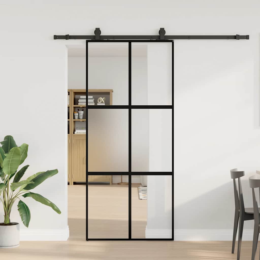 Schiebetür mit Beschlag Schwarz 90x205 cm Hartglas