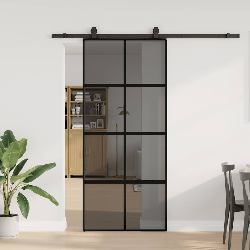 Schiebetür mit Beschlag Schwarz 90x205 cm Hartglas