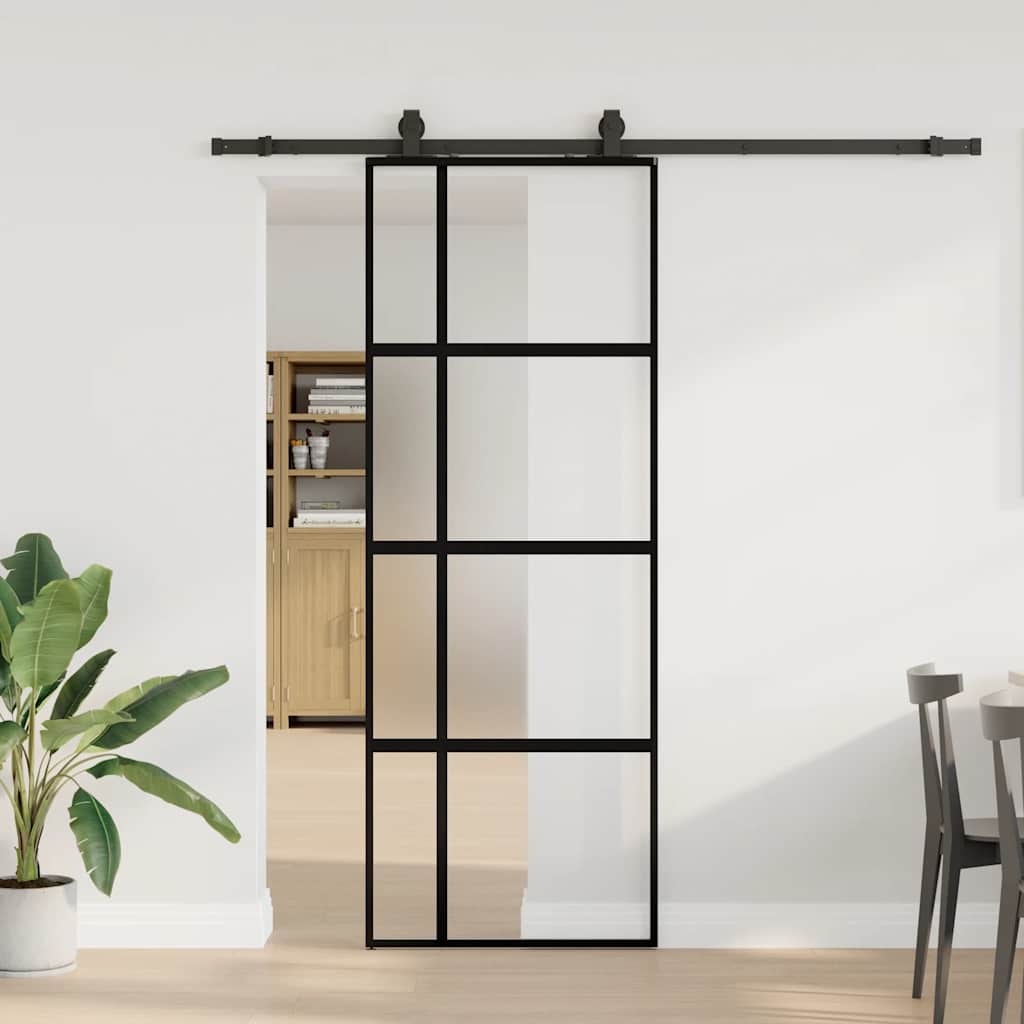 Schiebetür mit Beschlag Schwarz 76x205 cm Hartglas