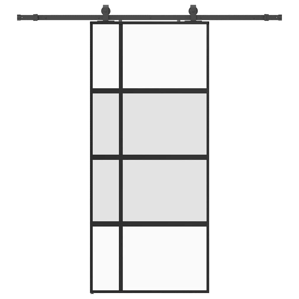 Schiebetür mit Beschlag Schwarz 90x205 cm Hartglas