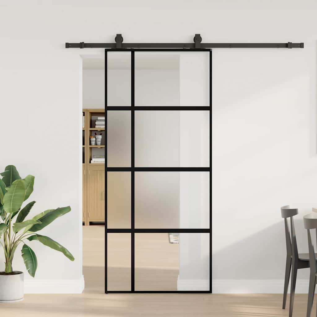 Schiebetür mit Beschlag Schwarz 90x205 cm Hartglas