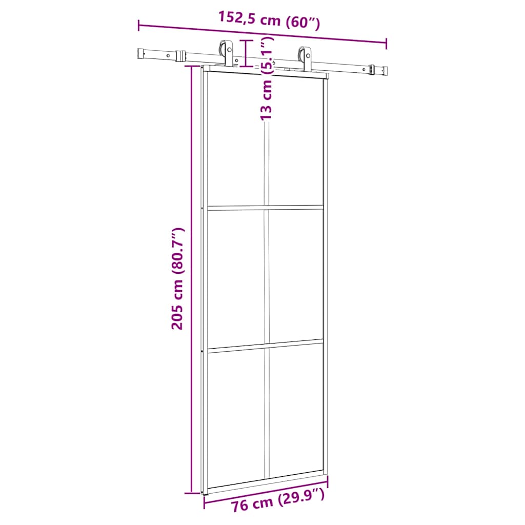 Schiebetür mit Beschlag Schwarz 76x205 cm ESG-Glas
