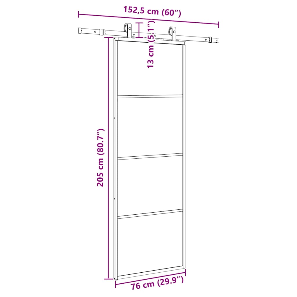 Schiebetür mit Beschlag Schwarz 76x205 cm ESG-Glas
