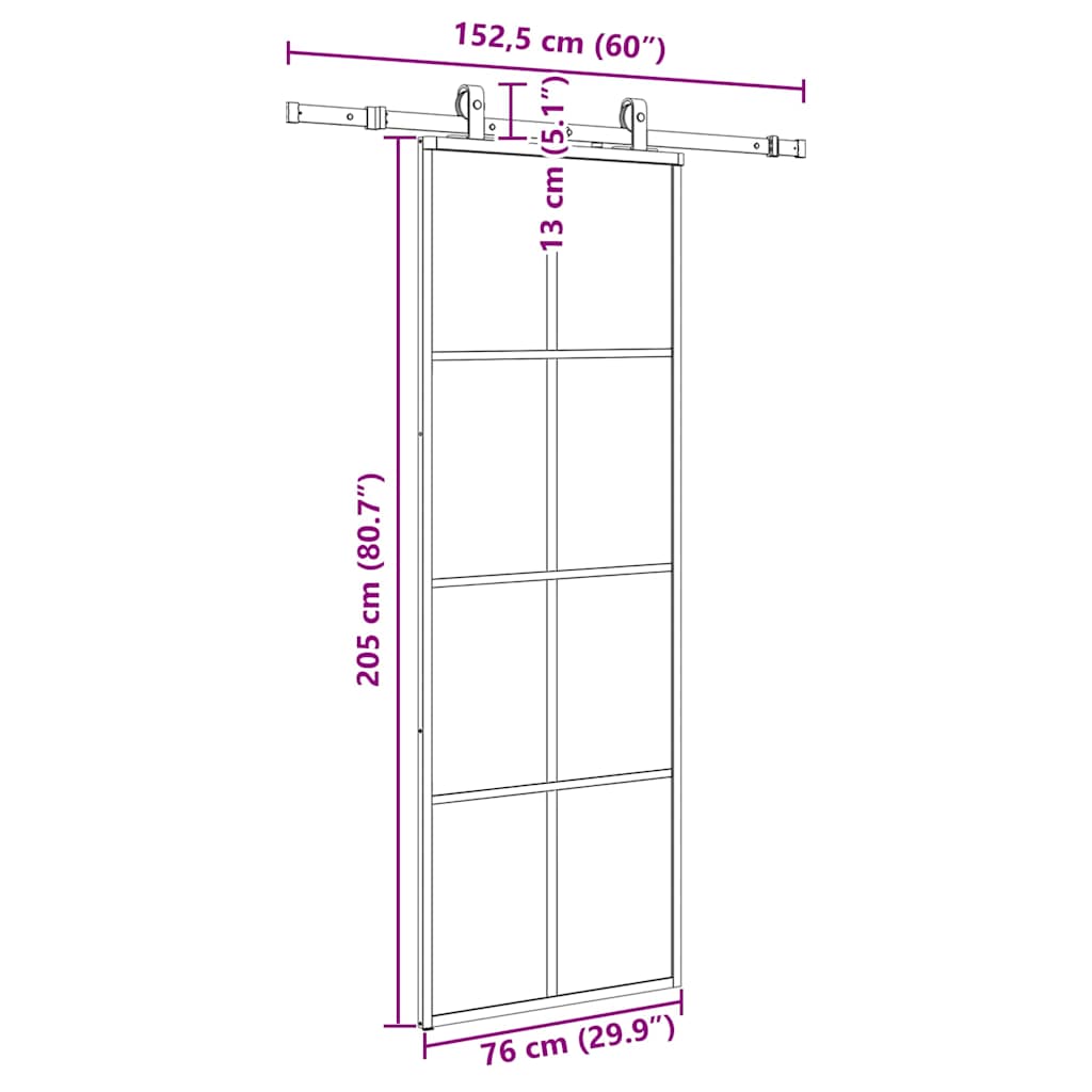 Schiebetür mit Beschlag Schwarz 76x205 cm ESG-Glas