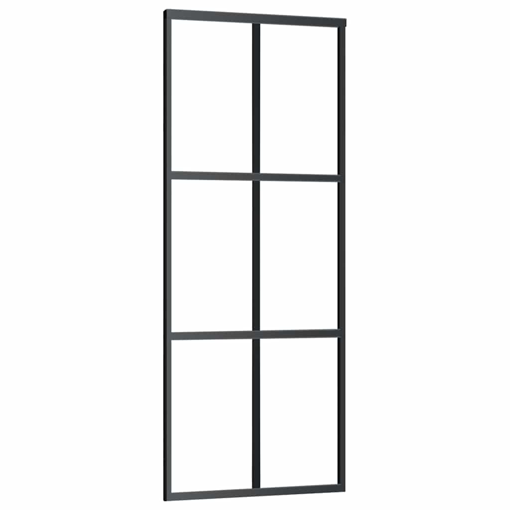 Schiebetür mit Beschlag Schwarz 76x205 cm ESG-Glas