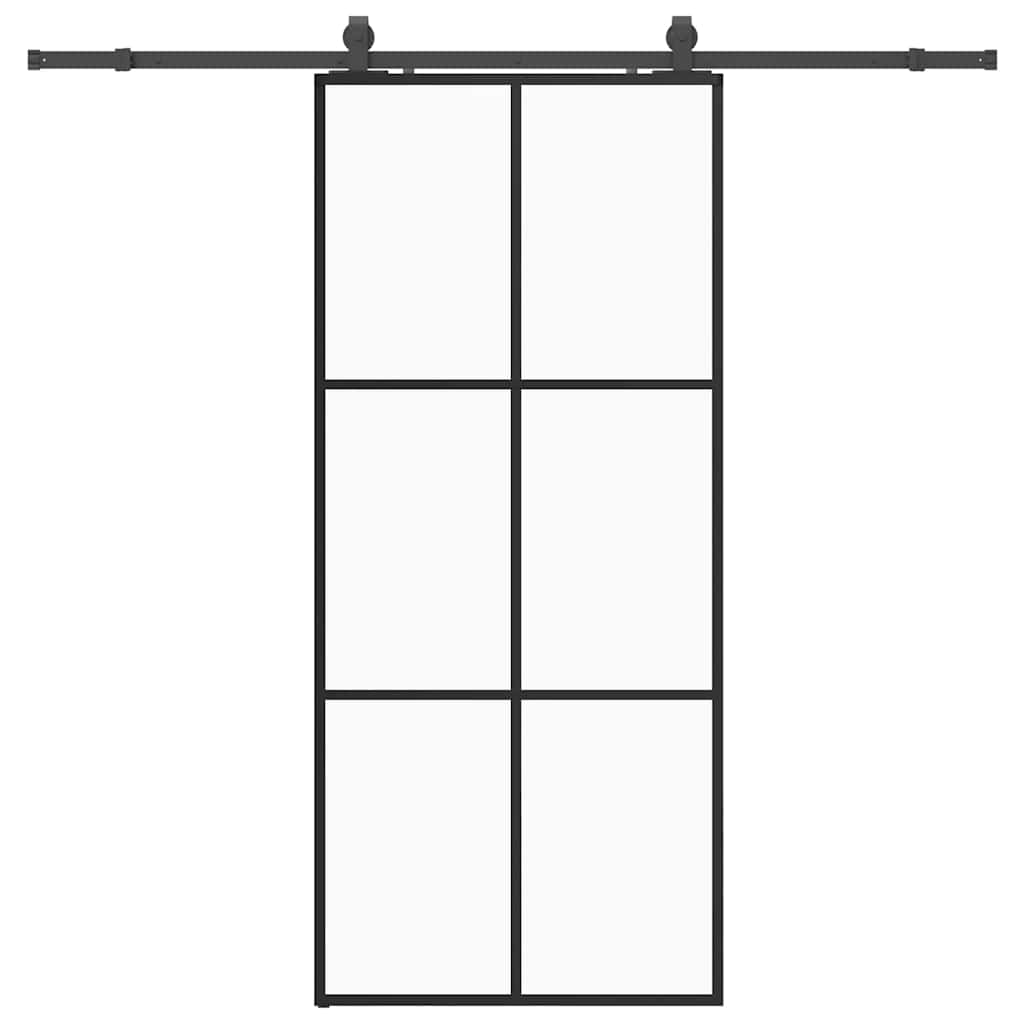 Schiebetür mit Beschlag Schwarz 90x205 cm ESG-Glas