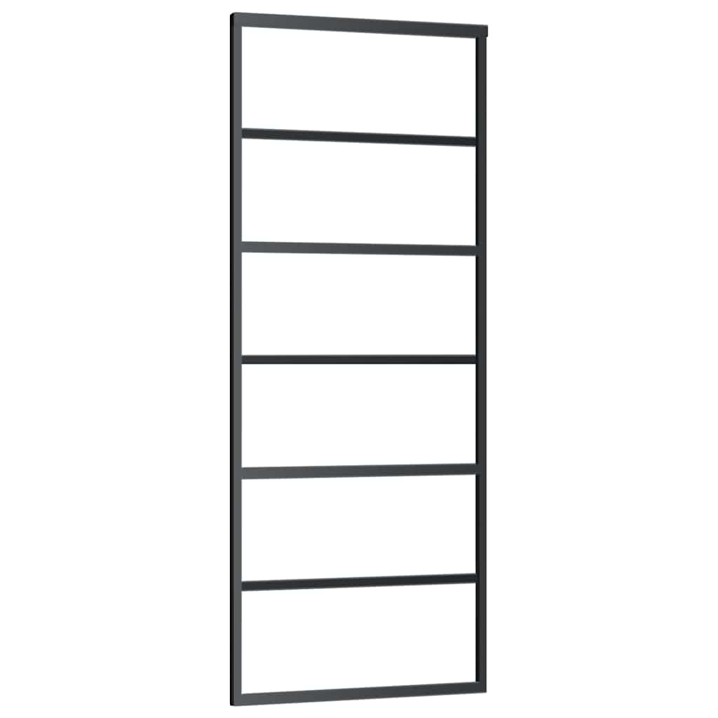 Schiebetür mit Beschlag Schwarz 76x205 cm ESG-Glas