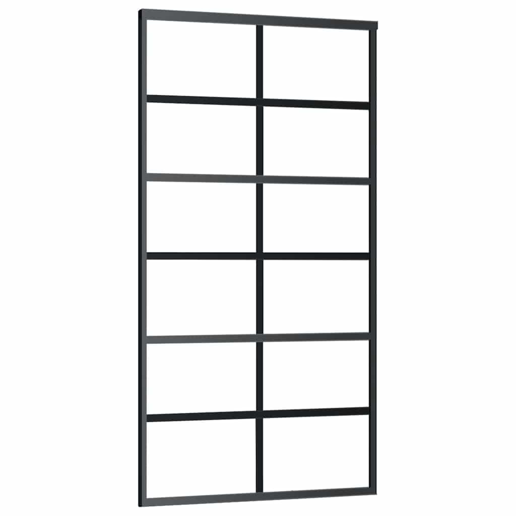 Schiebetür mit Beschlag Schwarz 102x205 cm ESG-Glas