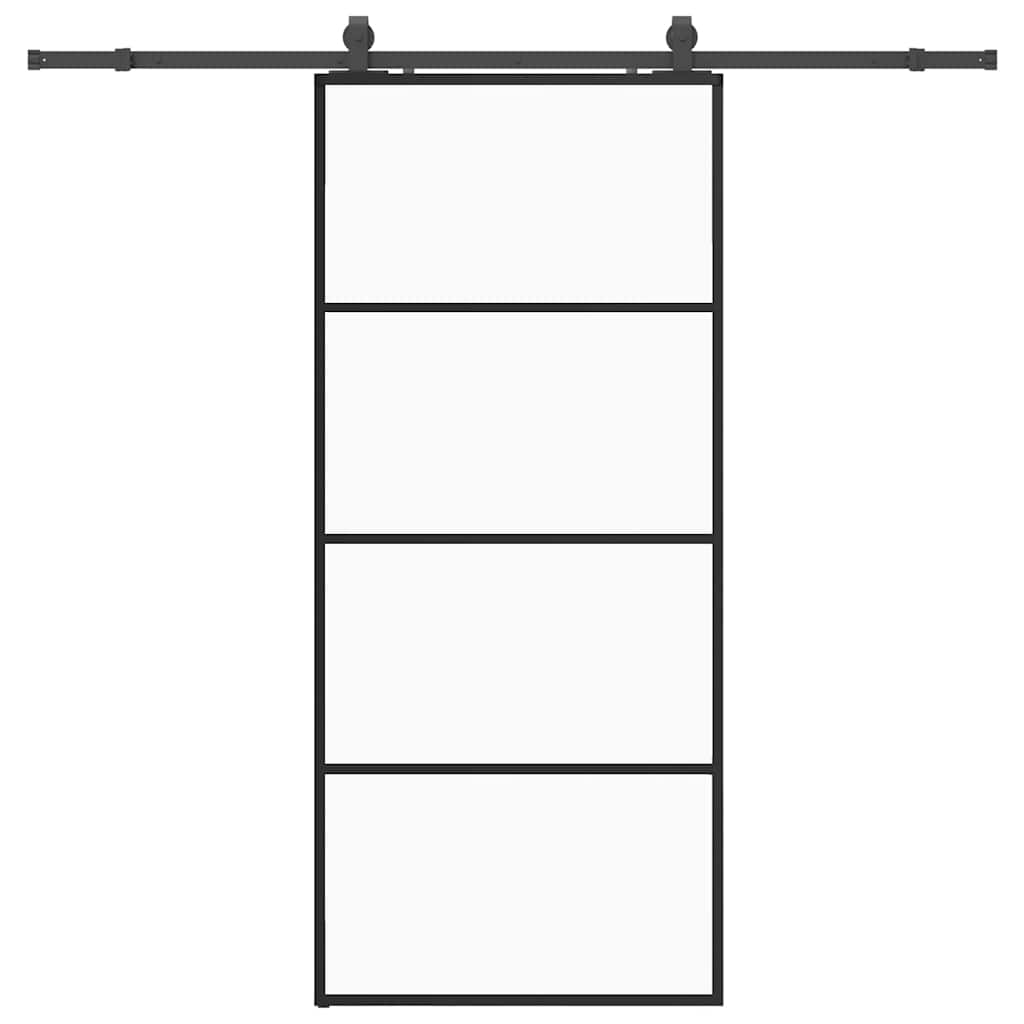 Schiebetür mit Beschlag Schwarz 90x205 cm ESG-Glas