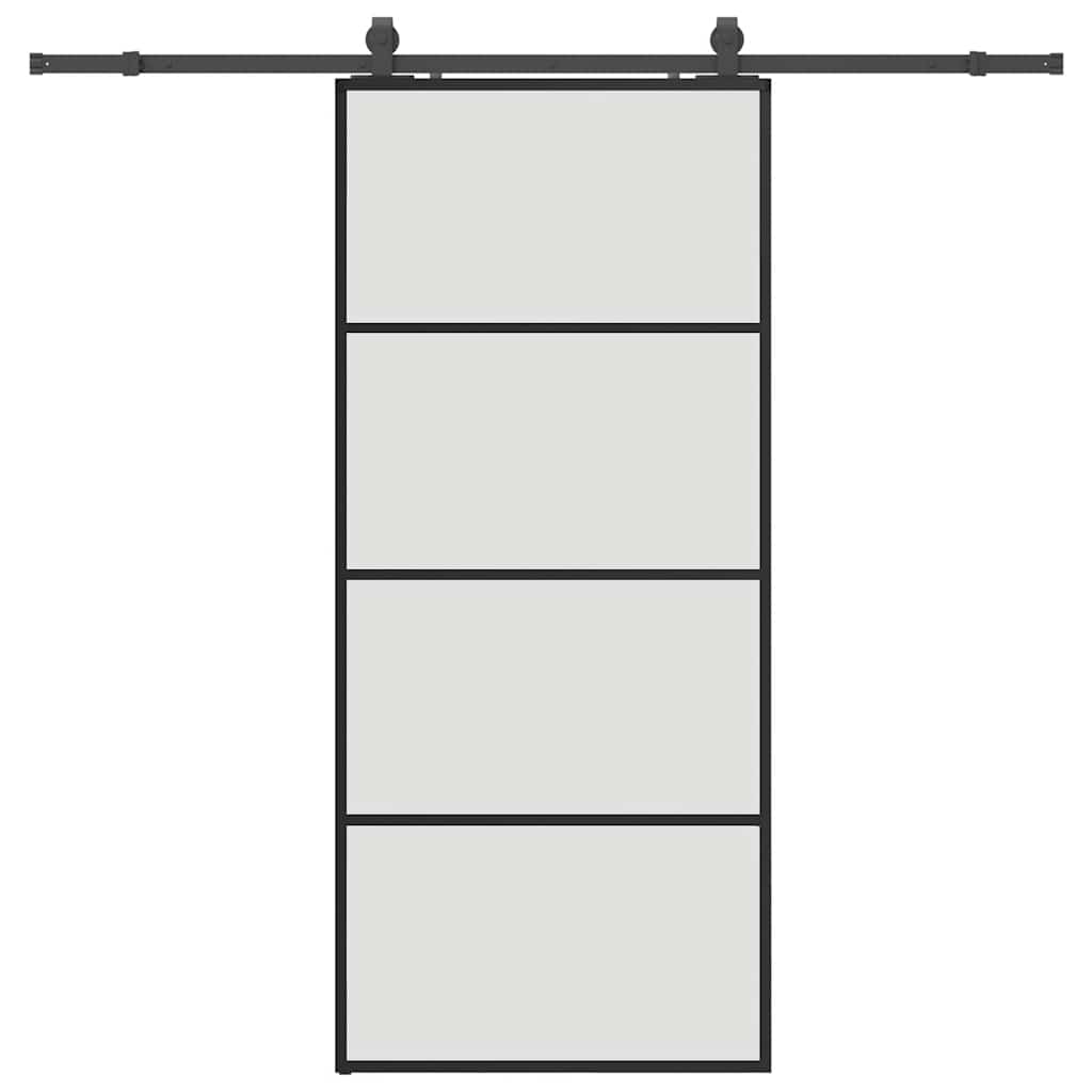Schiebetür mit Beschlag Schwarz 90x205 cm ESG-Glas