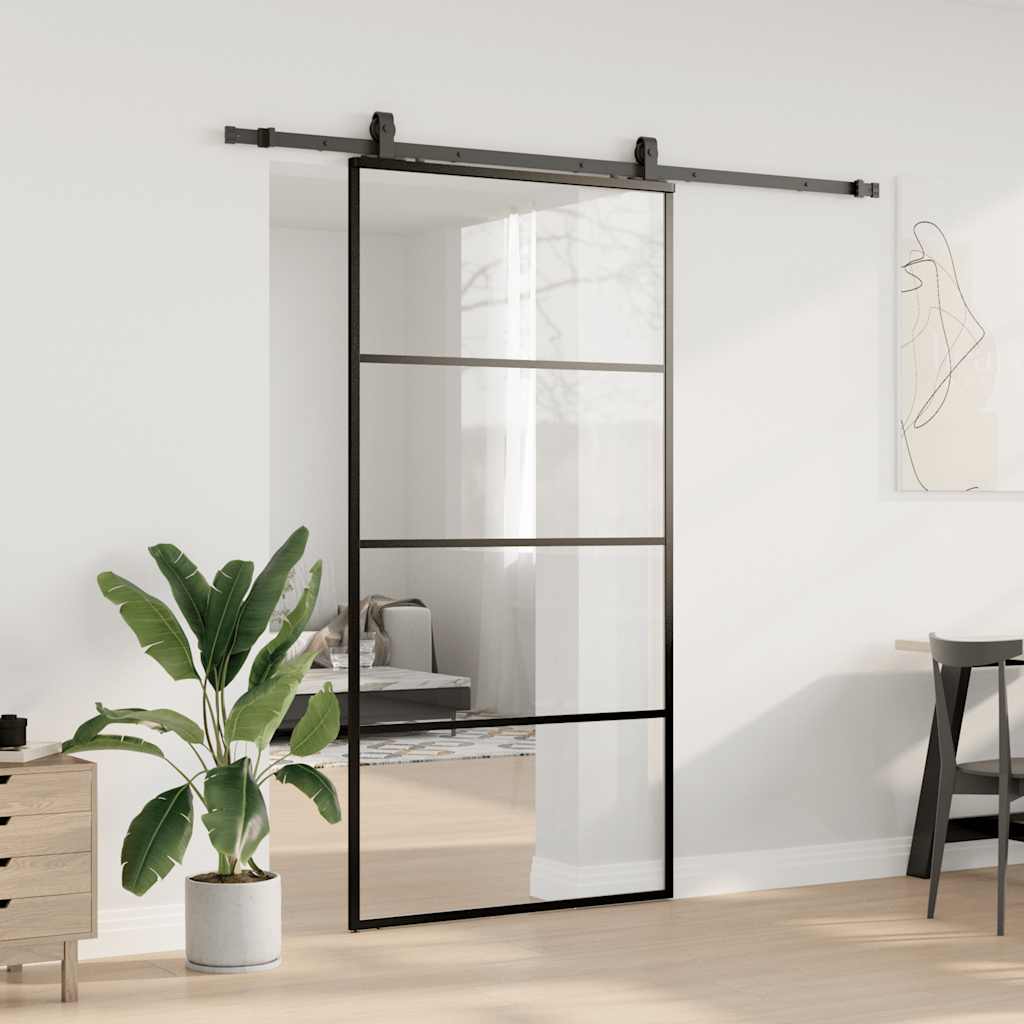 Schiebetür mit Beschlag Schwarz 102,5x205 cm ESG-Glas