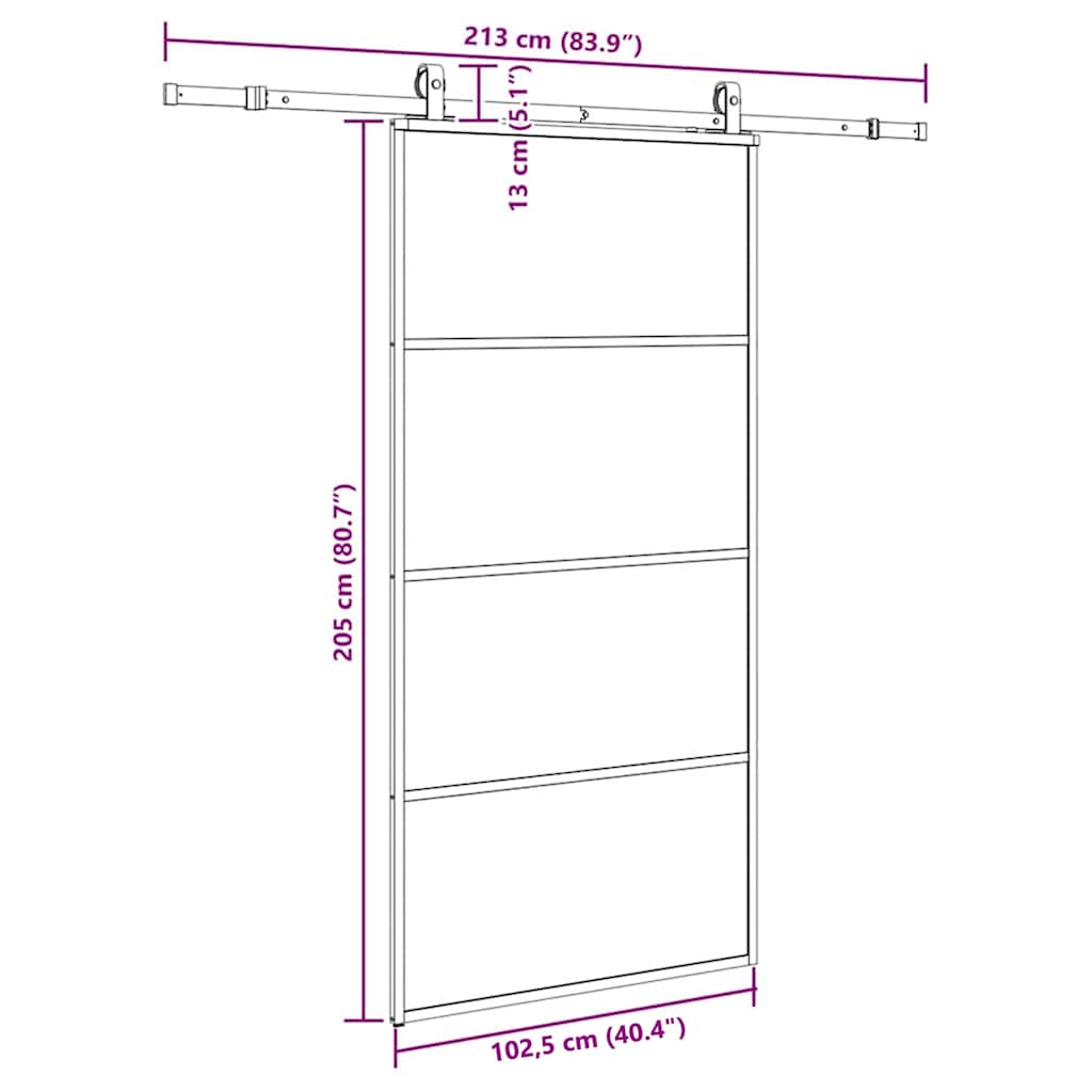 Schiebetür mit Beschlag Schwarz 102,5x205 cm ESG-Glas