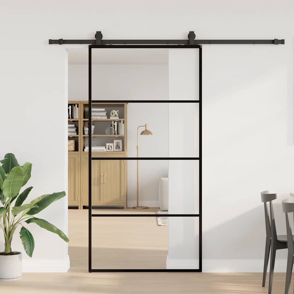 Schiebetür mit Beschlag Schwarz 102,5x205 cm ESG-Glas
