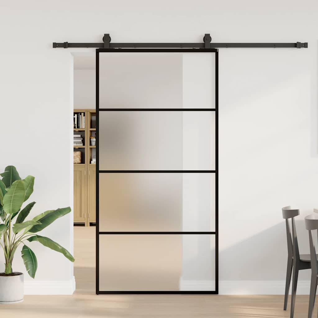 Schiebetür mit Beschlag Schwarz 102,5x205 cm ESG-Glas