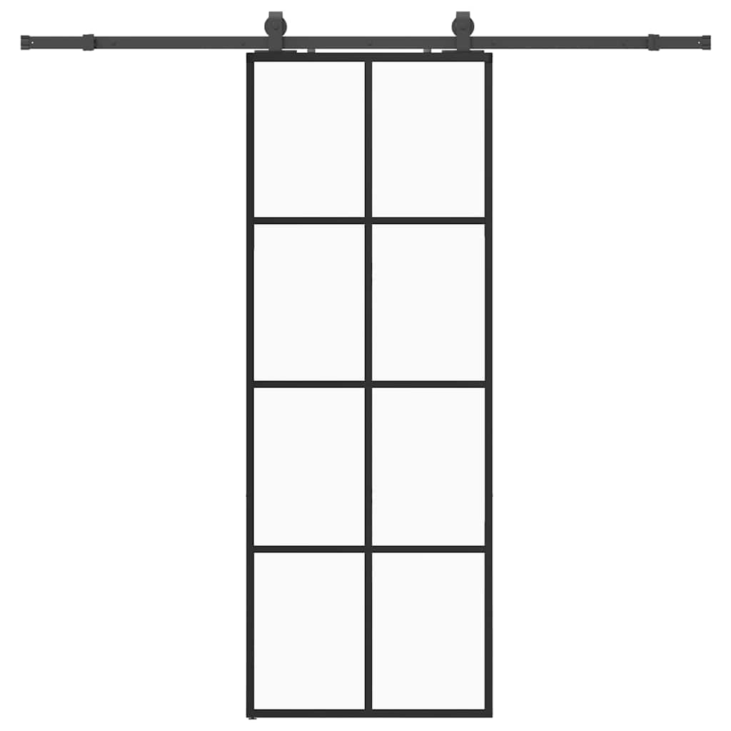 Schiebetür mit Beschlag Schwarz 76x205 cm ESG-Glas