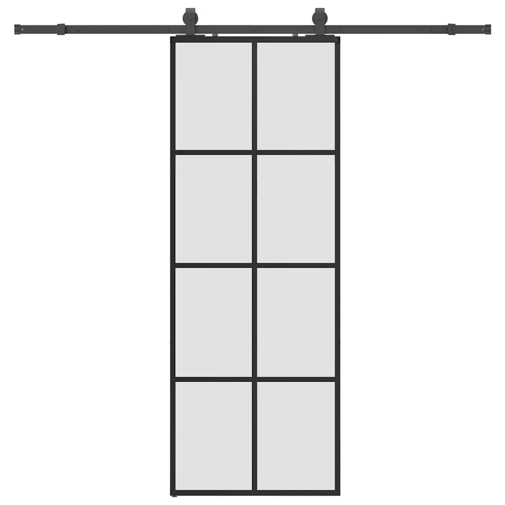 Schiebetür mit Beschlag Schwarz 76x205 cm ESG-Glas