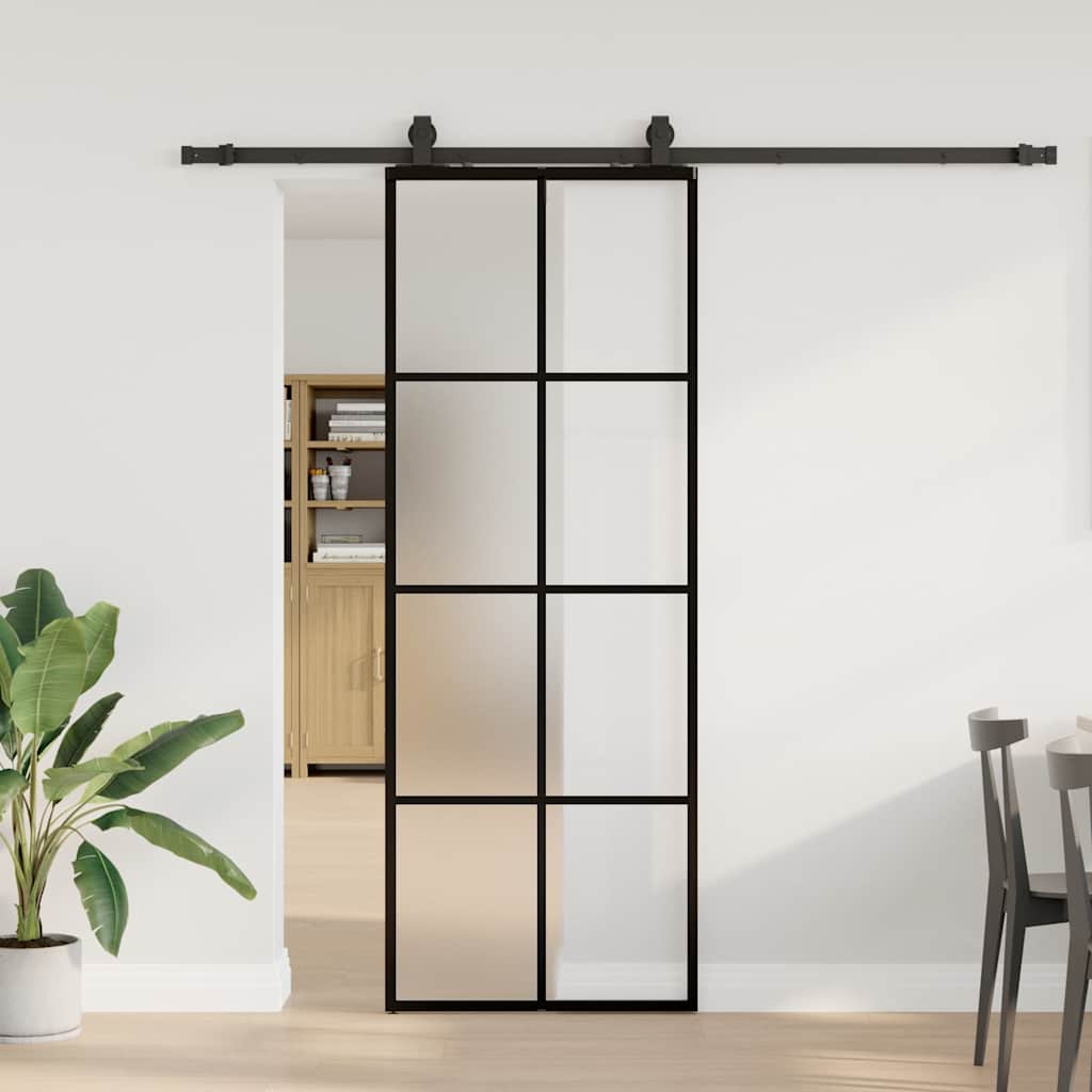 Schiebetür mit Beschlag Schwarz 76x205 cm ESG-Glas
