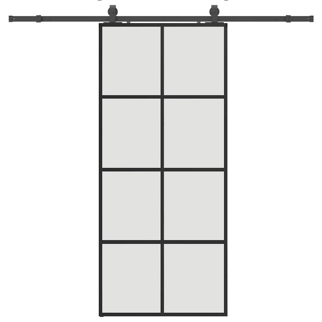 Schiebetür mit Beschlag Schwarz 90x205 cm ESG-Glas