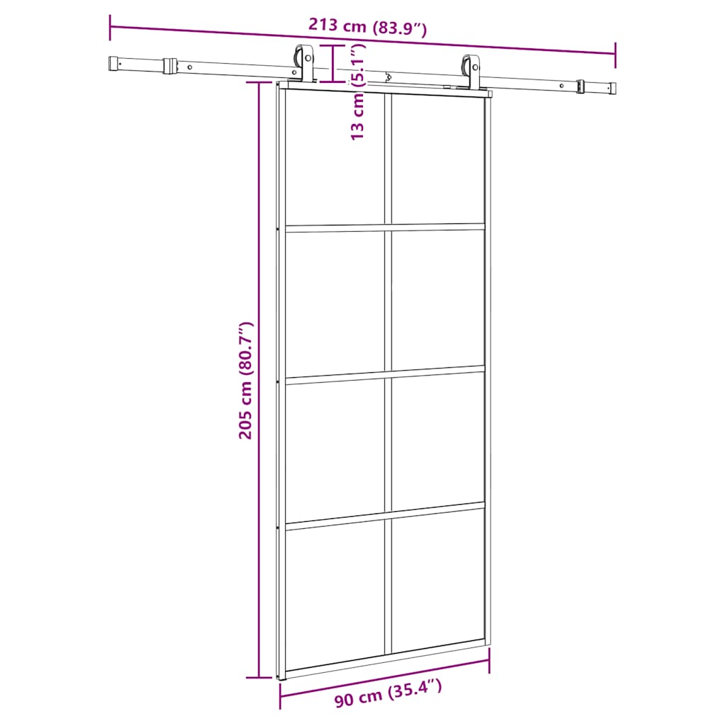 Schiebetür mit Beschlag Schwarz 90x205 cm ESG-Glas