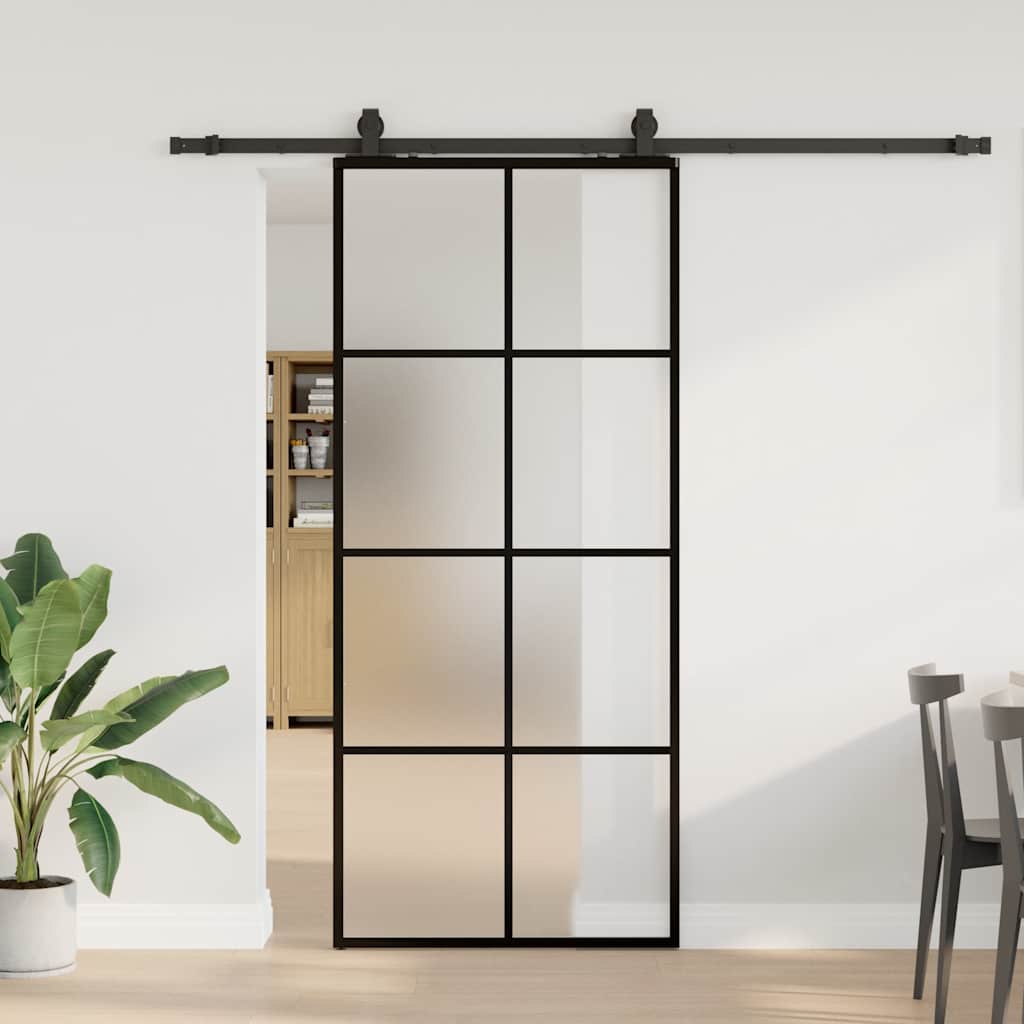 Schiebetür mit Beschlag Schwarz 90x205 cm ESG-Glas