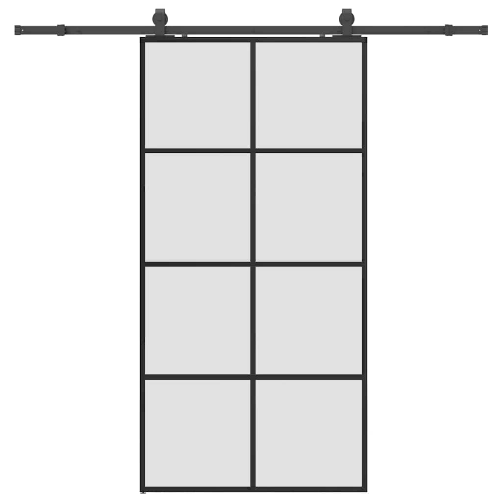 Schiebetür mit Beschlag Schwarz 102,5x205 cm ESG-Glas