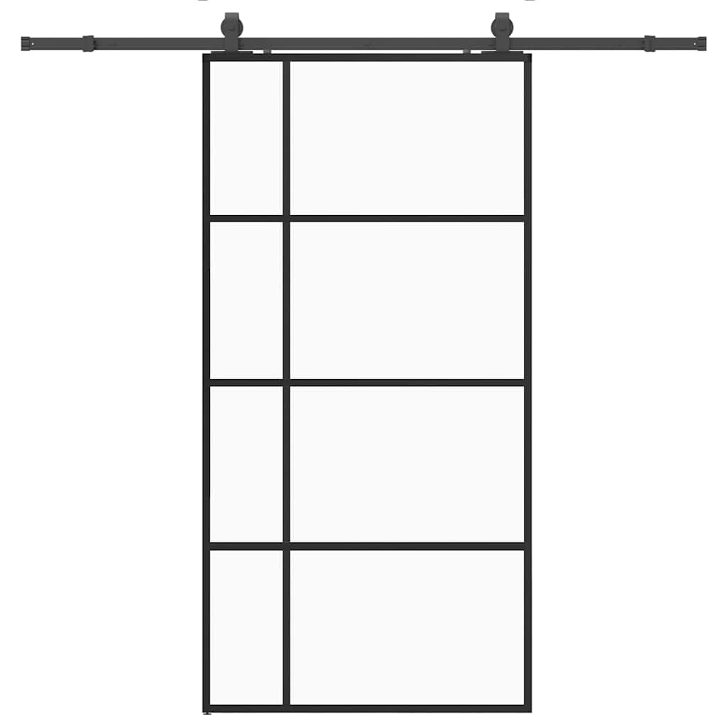 Schiebetür mit Beschlag Schwarz 102,5x205 cm ESG-Glas