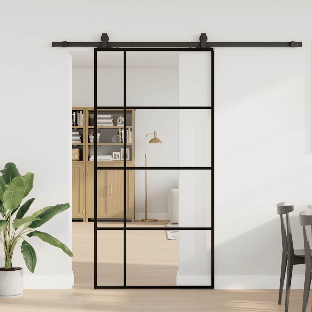 Schiebetür mit Beschlag Schwarz 102,5x205 cm ESG-Glas