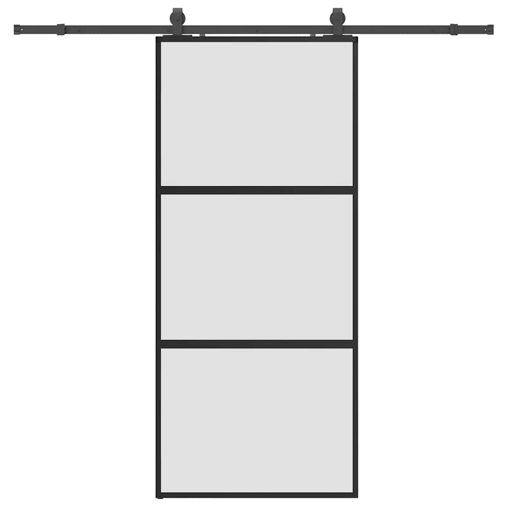 Schiebetür mit Beschlag Schwarz 90x205 cm Hartglas