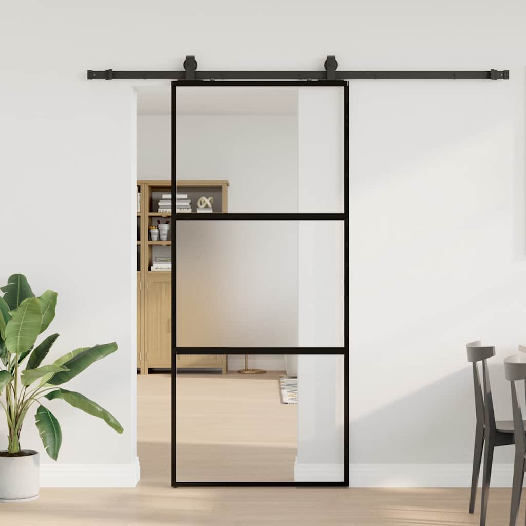 Schiebetür mit Beschlag Schwarz 90x205 cm Hartglas