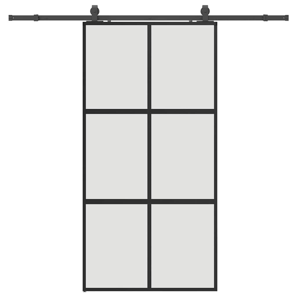 Schiebetür mit Beschlag Schwarz 102,5x205 cm Hartglas