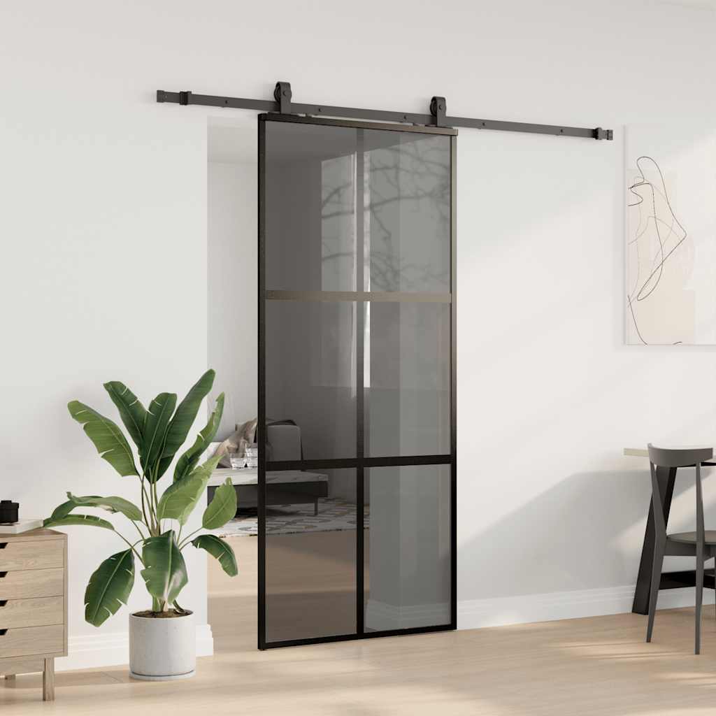 Schiebetür mit Beschlag Schwarz 90x205 cm Hartglas
