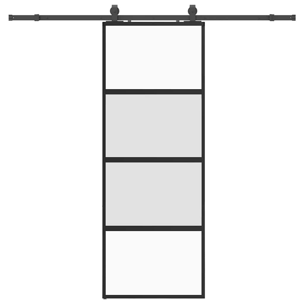 Schiebetür mit Beschlag Schwarz 76x205 cm Hartglas
