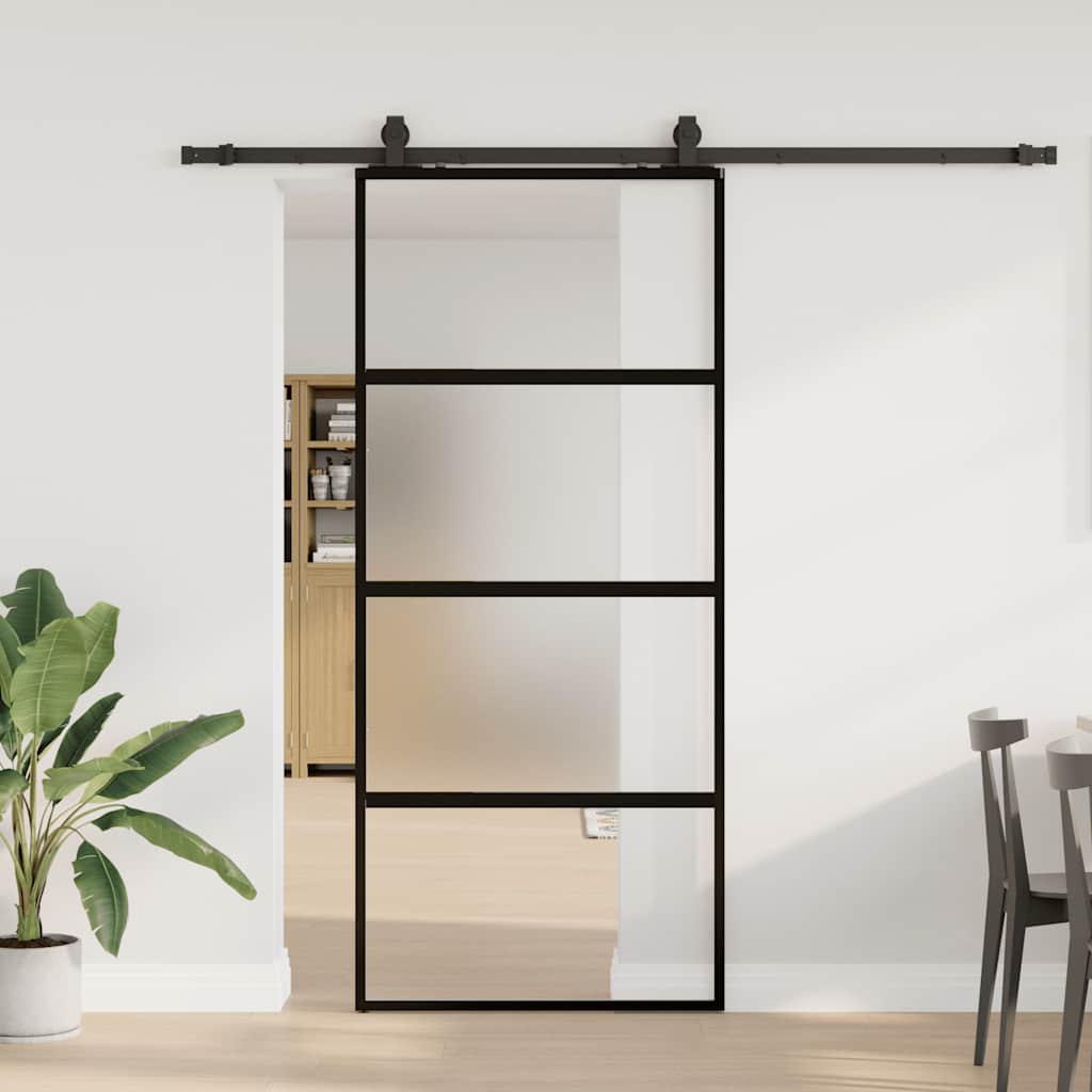Schiebetür mit Beschlag Schwarz 90x205 cm Hartglas