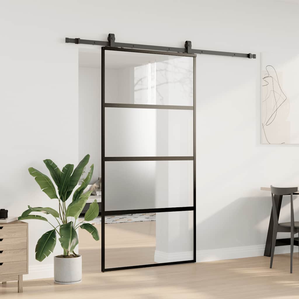 Schiebetür mit Beschlag Schwarz 102,5x205 cm Hartglas