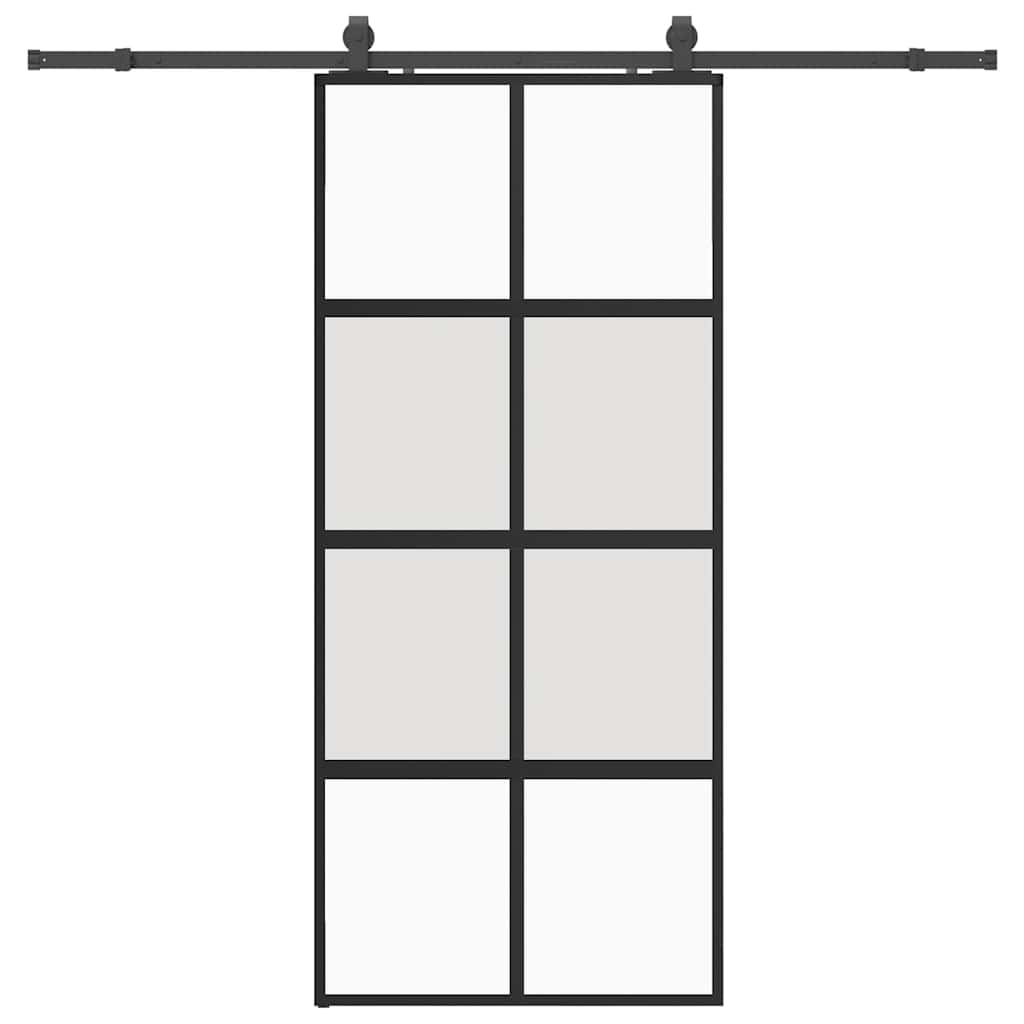 Schiebetür mit Beschlag Schwarz 90x205 cm Hartglas