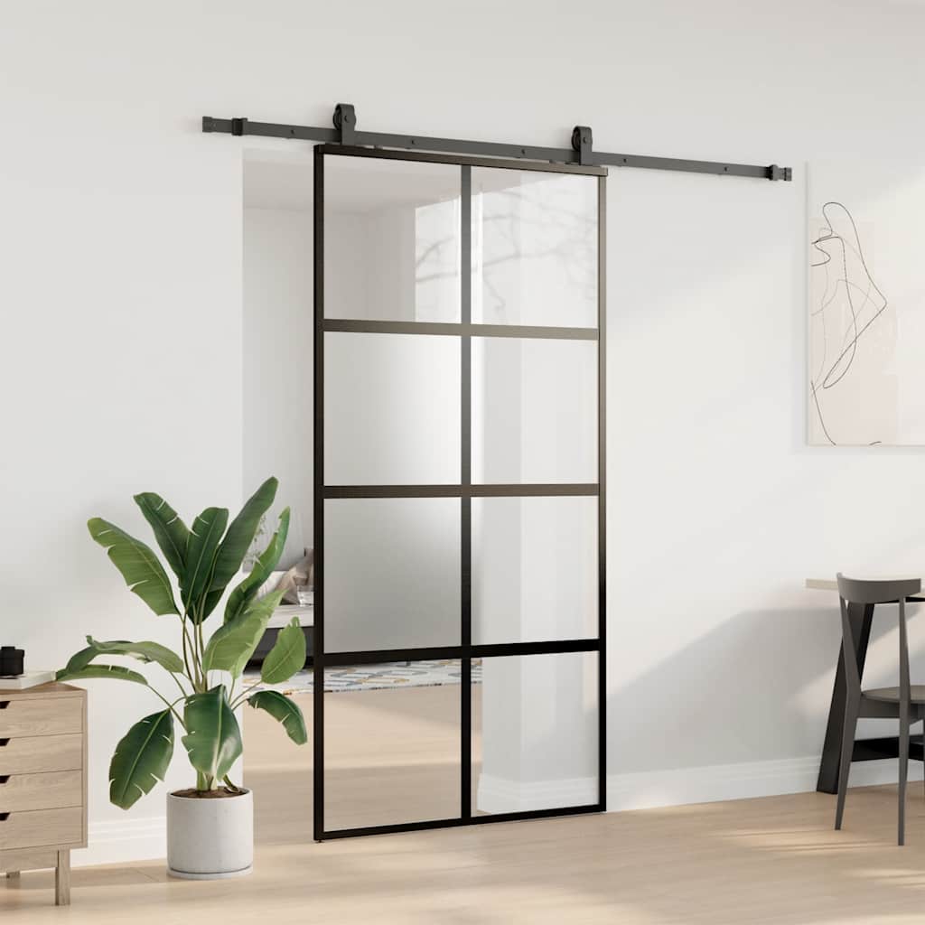 Schiebetür mit Beschlag Schwarz 102,5x205 cm Hartglas