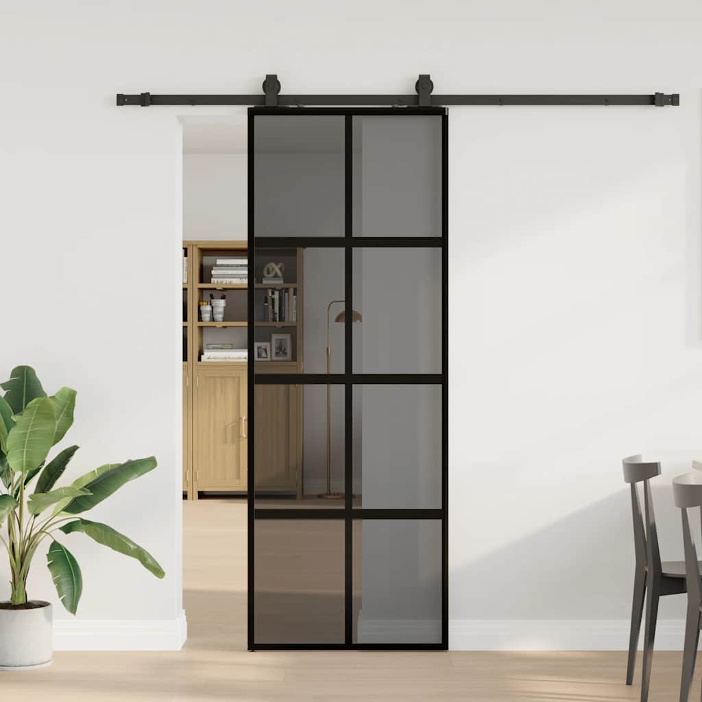 Schiebetür mit Beschlag Schwarz 76x205 cm Hartglas