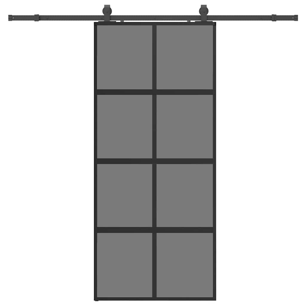 Schiebetür mit Beschlag Schwarz 90x205 cm Hartglas