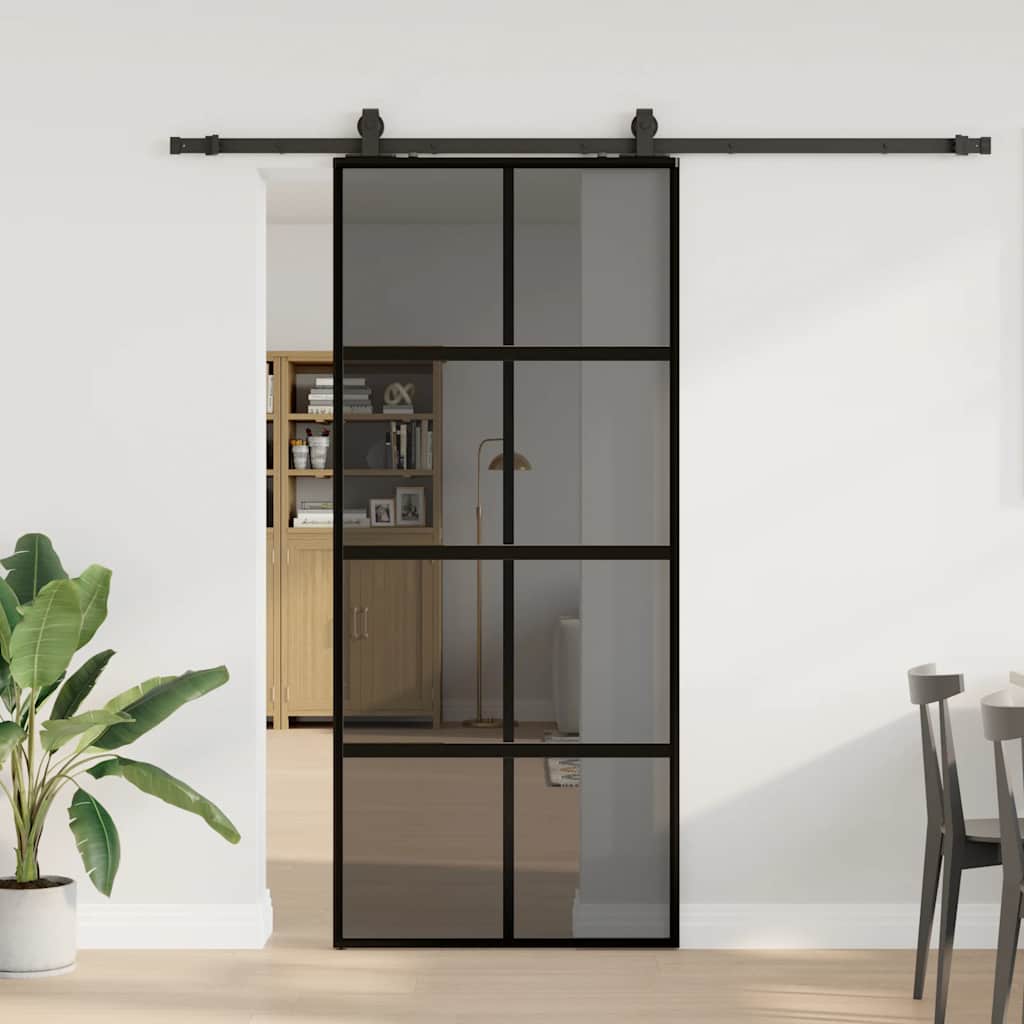 Schiebetür mit Beschlag Schwarz 90x205 cm Hartglas