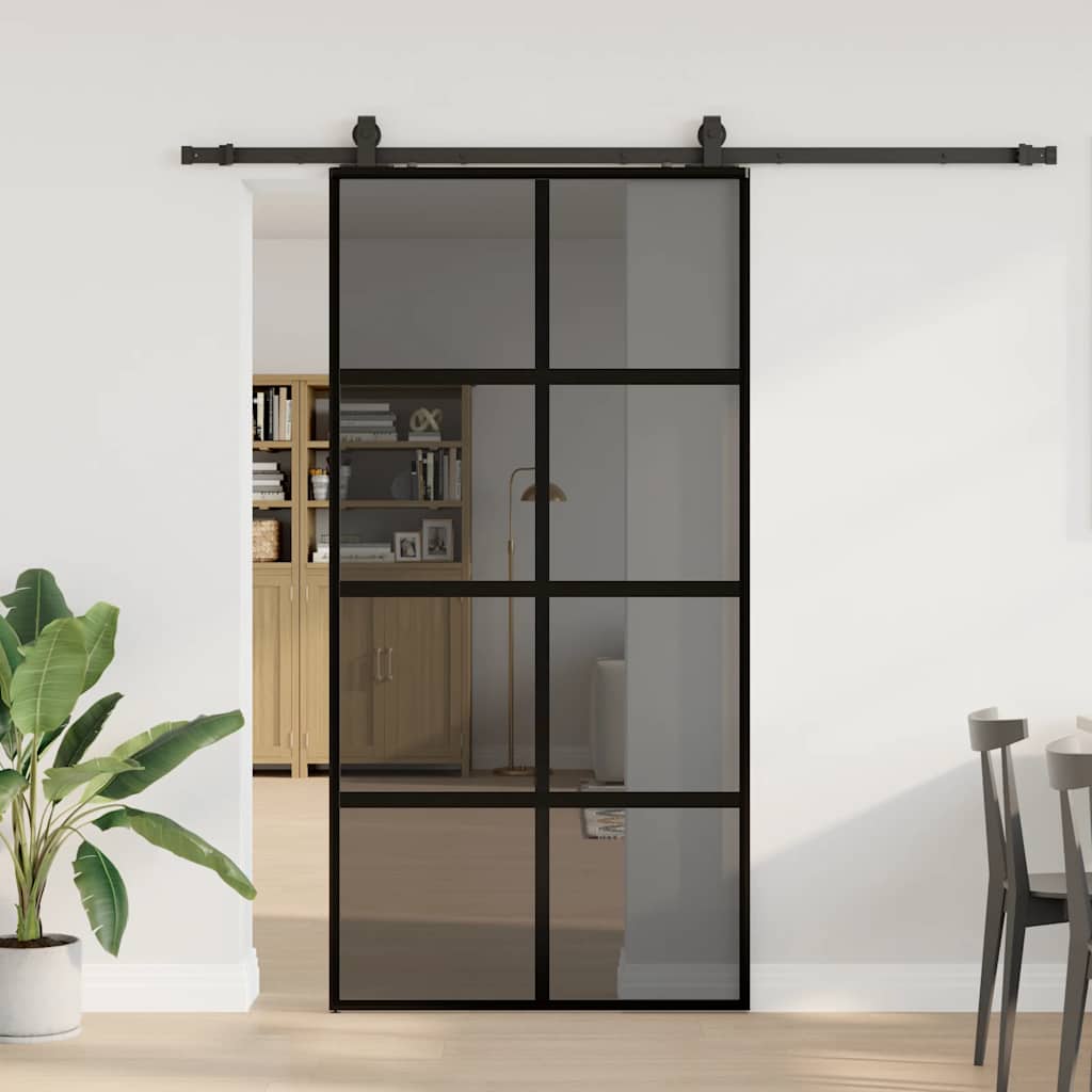 Schiebetür mit Beschlag Schwarz 102,5x205 cm Hartglas