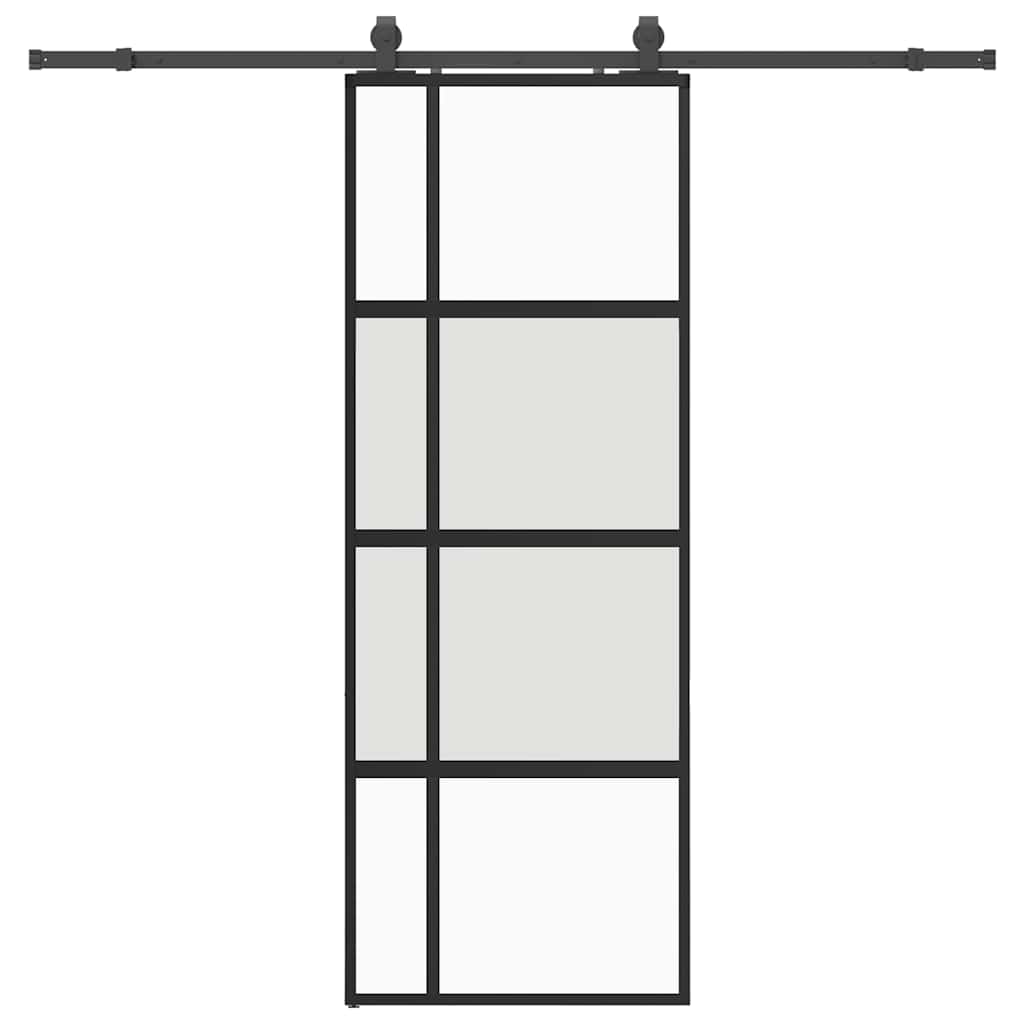 Schiebetür mit Beschlag Schwarz 76x205 cm Hartglas