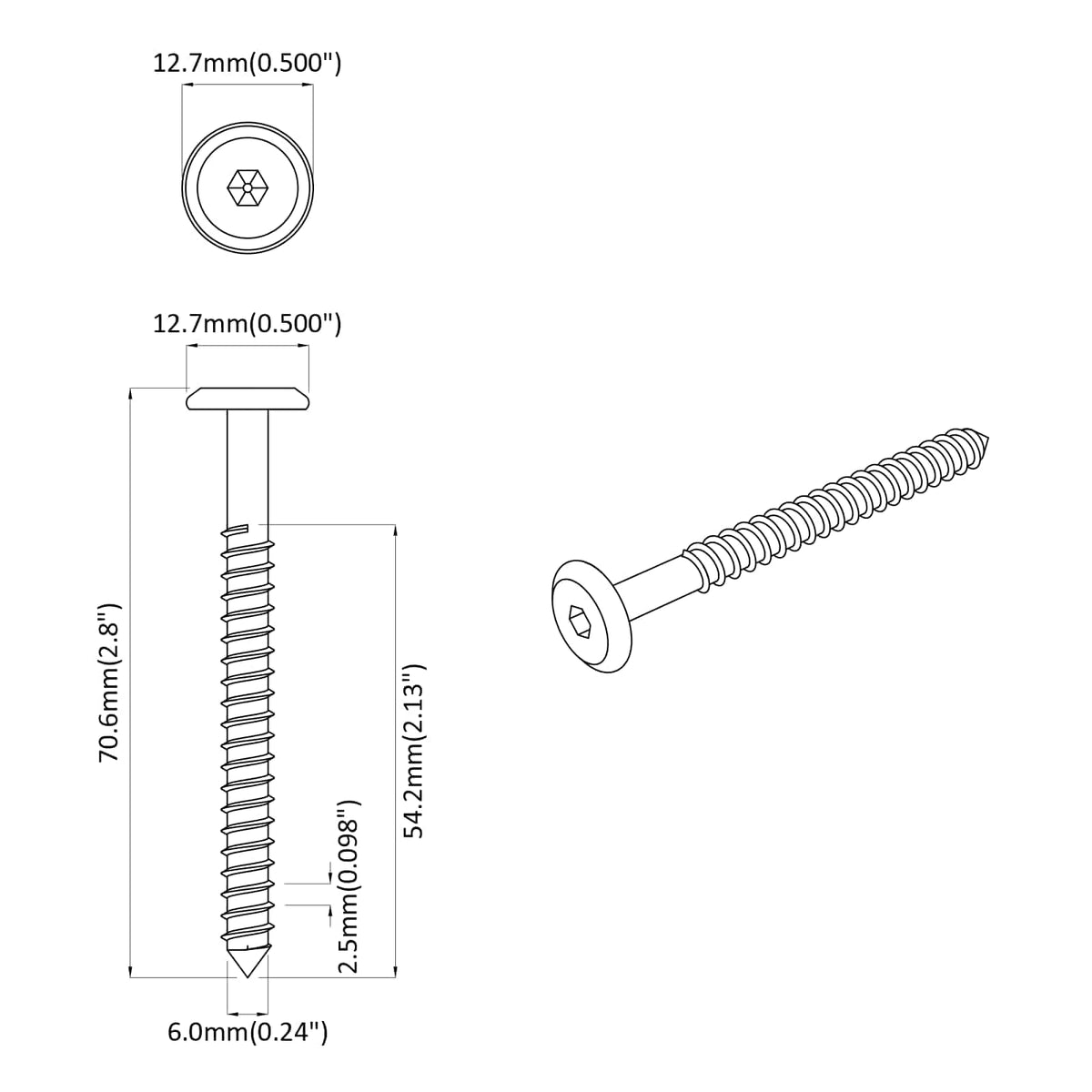 Holzschrauben 2 Stk. Silber M6 x 70 mm Stahl