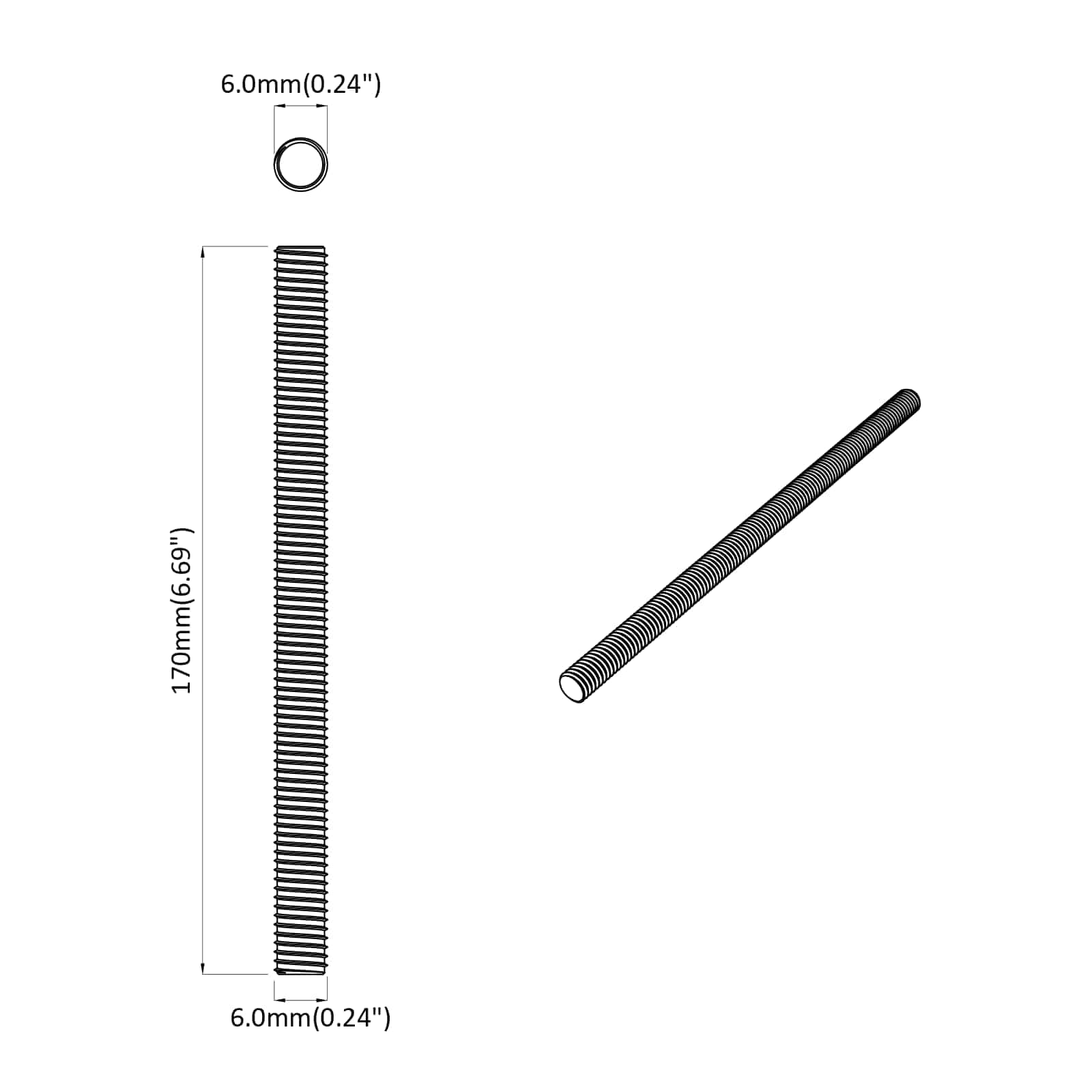 Gewindestange 2 Stk. Silber 6 x 170 mm Stahl