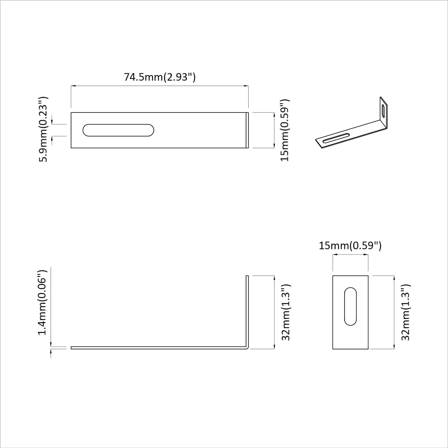 Anti-Kipp-Halterung 1268 Silber 74,5 x 15 x 32 mm Eisen