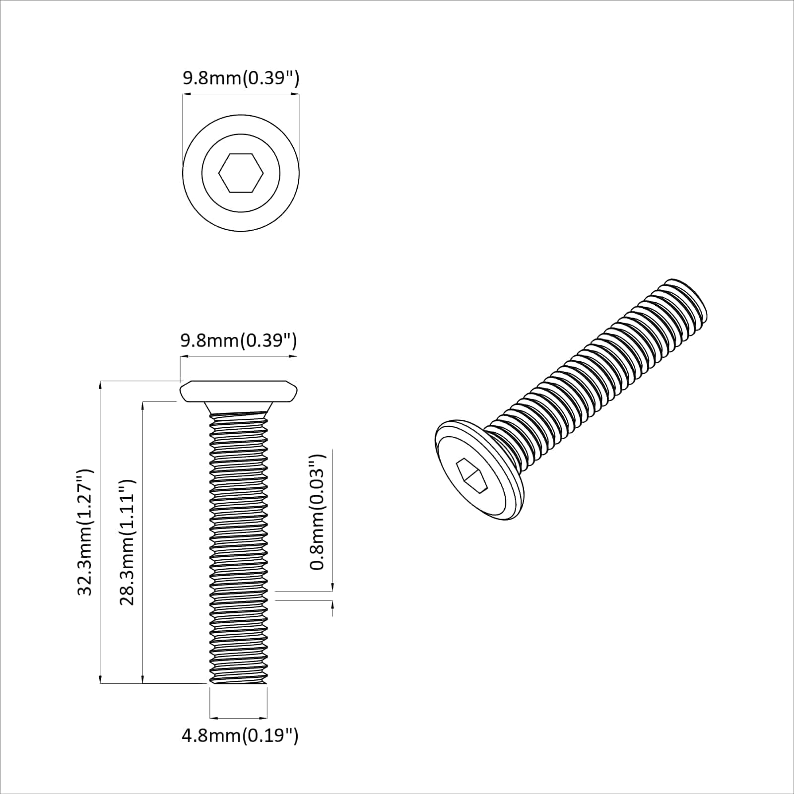 Schraube 2 Stk. Silber 5 x 30 mm Eisen