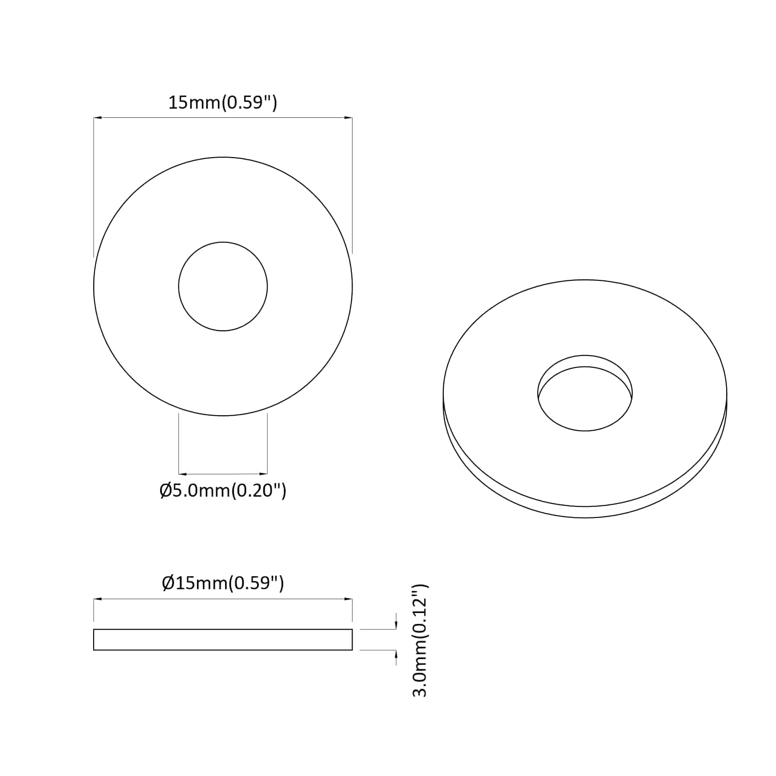 geeignet für Flachscheiben 2 Stk. Schwarz ∅15 x 3 mm