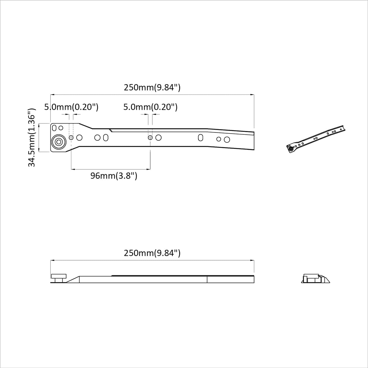 Schubladenschiene 2 Stk. Weiß 250 mm Stahl