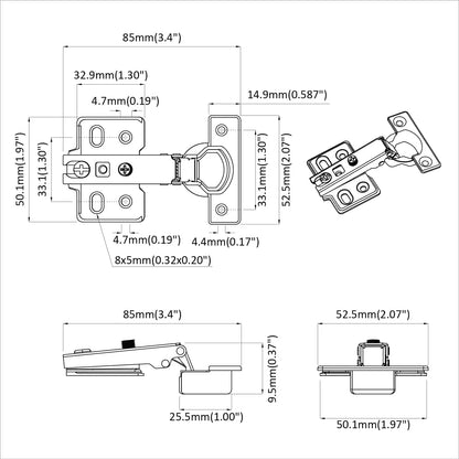Scharnier 254 stk. Nickel 85 x 52,5 x 9,5 mm Eisen