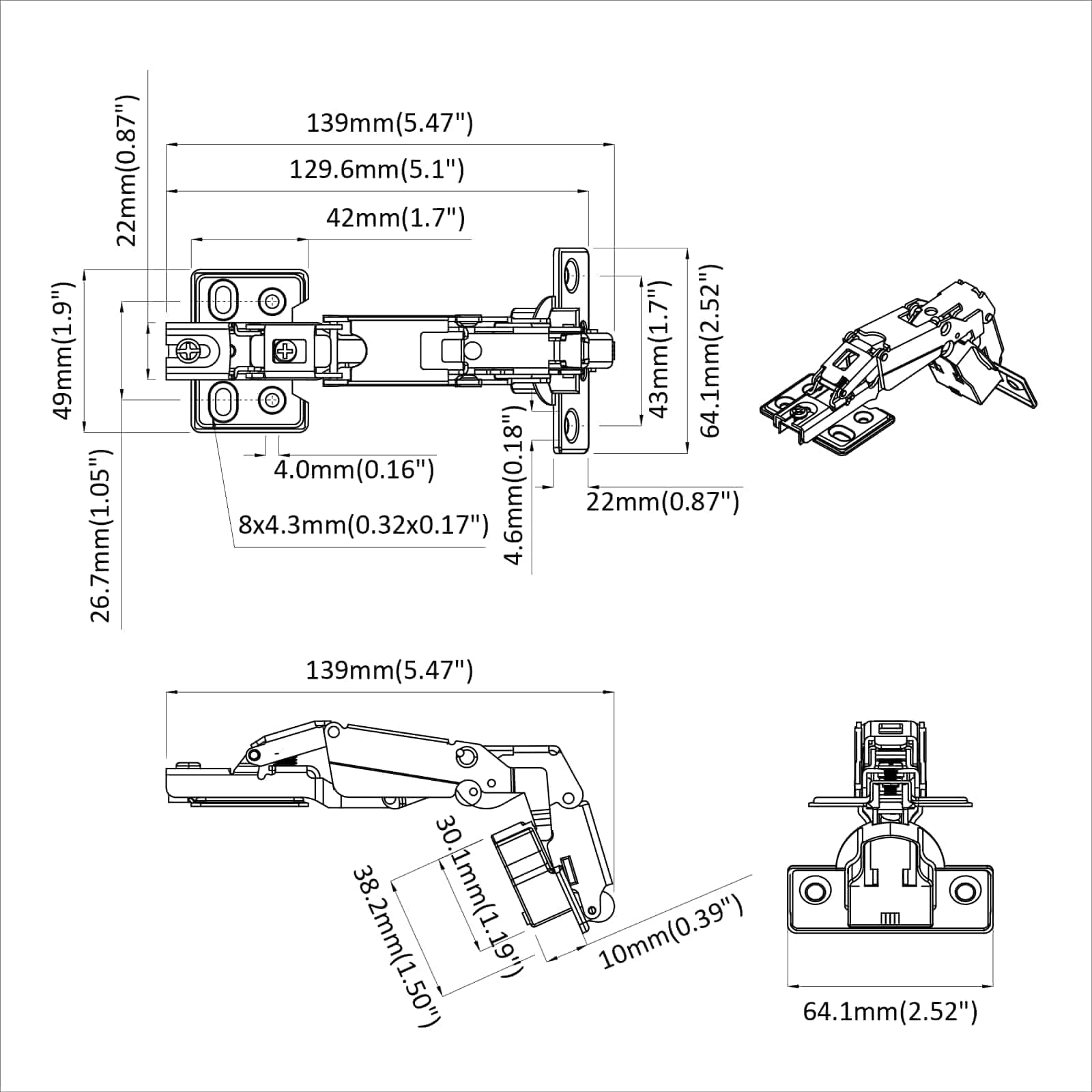 Scharnier 2 Stk. Nickel 139 x 64,1 x 10 mm Eisen