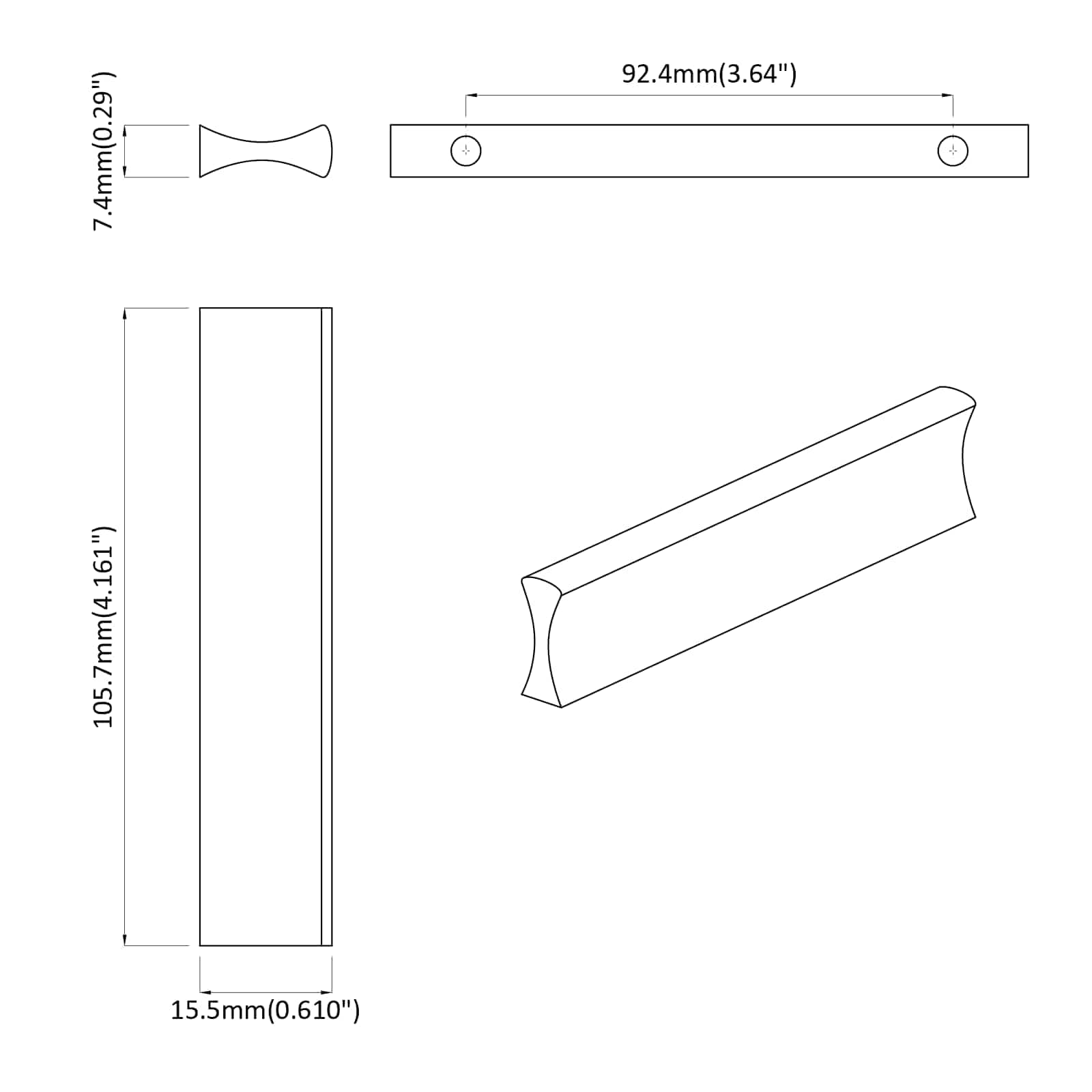 Griff Uni 12 stk. Silber 105,7 x 7,4 x 15,5 mm Aluminium